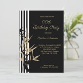 Black White Stripe Gold Bamboo leaf Birthday Kaart (Staand voorkant)