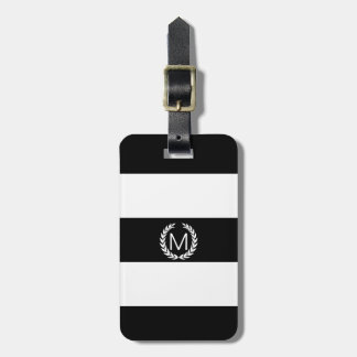 Black & White Stripe Laurel Wreatmonogram Bagagelabel