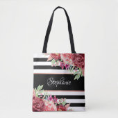 Black White Stripe Modern Floral, speciaal geperso Draagtas (Voorkant)