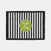 Black White Stripe Pattern Preppy Green Monogram Fleece Deken (Voorkant (Horizontaal))
