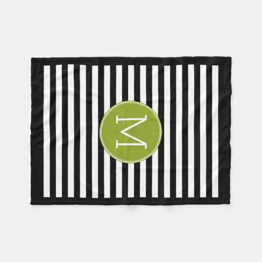 Black White Stripe Pattern Preppy Green Monogram Fleece Deken (Voorkant (Horizontaal))