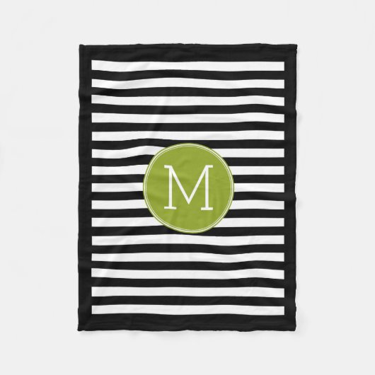 Black White Stripe Pattern Preppy Green Monogram Fleece Deken (Voorkant)