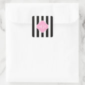 Black White Stripe Pink Quatrefoil 3 Monogram Vierkante Sticker (Tas)