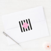 Black White Stripe Pink Quatrefoil 3 Monogram Vierkante Sticker (Envelop)