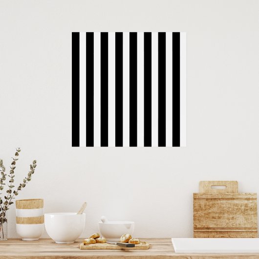 Black White Stripe Vertical Straight Lines Patroon Poster (Keuken)