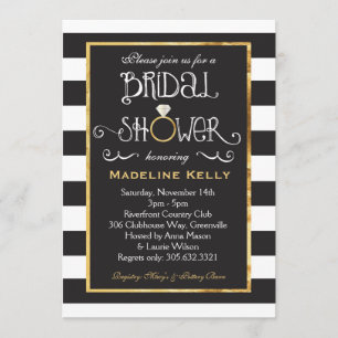 Black White Stripe Wedding Ring Shower Uitnodiging