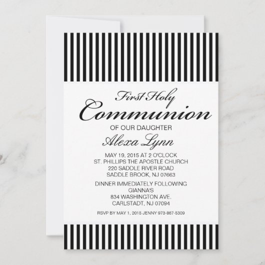 Black & White Striped First Community Invitation Kaart (Voorkant)