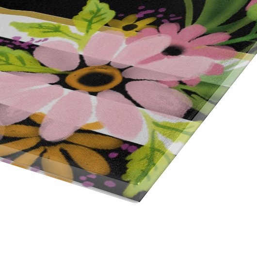 Black White Striped Floral Gold | Gepersonaliseerd Snijplank (Hoek)