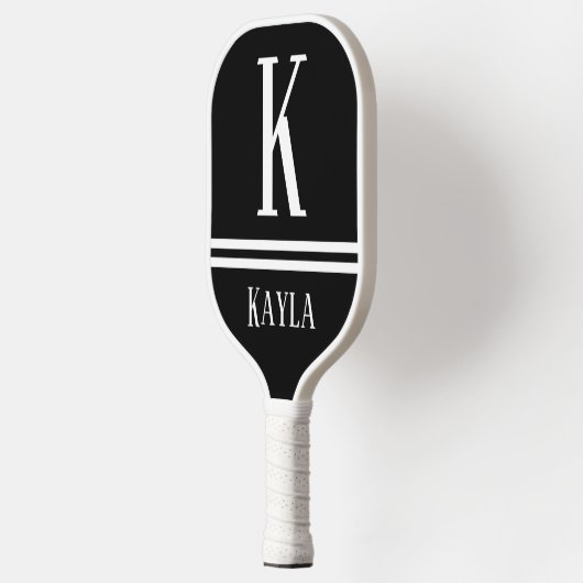 Black & White Striped Monogram Name Pickleball Paddle (Links)