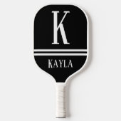 Black & White Striped Monogram Name Pickleball Paddle (Voorkant)