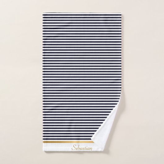 BLACK WHITE STRIPED PATTERN TRIM TOWEL SET BAD HANDDOEK (Handdoek)