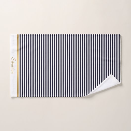 BLACK WHITE STRIPED PATTERN TRIM TOWEL SET BAD HANDDOEK (Handdoek)