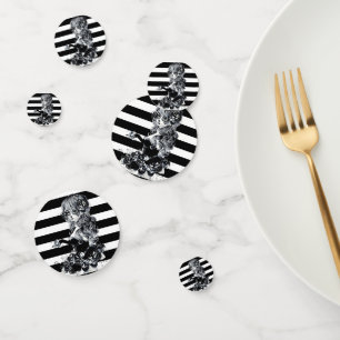 Black & White Striped Pretty Sugar Skull Girl Confetti