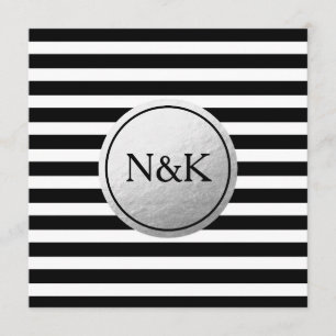 Black White Striped Silver Foil Weddenschap Kaart