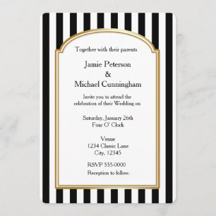 Black White Striped Vertical Wedding Invitation Kaart