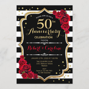 Black White Stripes 50th Jubileum Invitation Kaart