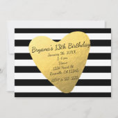 Black & White Stripes Chic Heart Party Invitations (Devant)