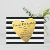 Black & White Stripes Chic Heart Party Invitations (Debout devant)