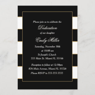 Black White Stripes Dedication Invitation Kaart