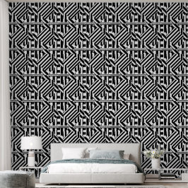 Black White Stripes Geo Behang