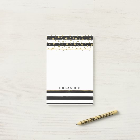 Black White Stripes Gold Confetti Post-it® Notes (Op bureau)