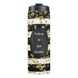 Black White Stripes Gold Confetti Thermosbeker