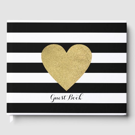 Black & White Stripes Gold Foil Heart Livre d'or (Recto)