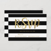 Black & White Stripes Gold Foil Wedding RSVP (Devant / Derrière)