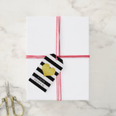 Black White Stripes Gold Heart Happy Birthday Cadeaulabel (Met Touw)