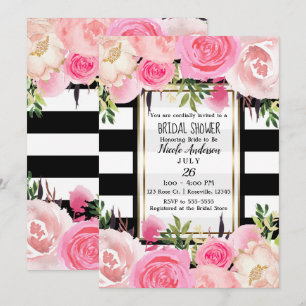 Black White Stripes Gold Pink Floral Vrijgezellenf Kaart