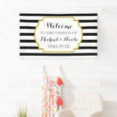 Black White Stripes Gold Weddenschap Welkomstteken Spandoek (Insitu)