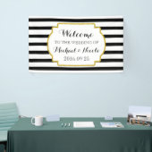 Black White Stripes Gold Weddenschap Welkomstteken Spandoek (Beurs)