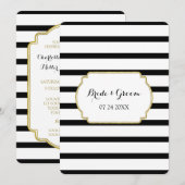 Black White Stripes Gold Wedding Invitations (Devant / Derrière)