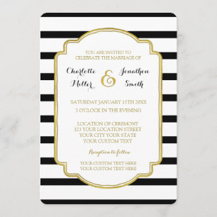 Black White Stripes Gold Wedding Invitations