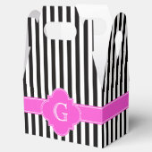 Black White Stripes, hot-roze Quatrefoil monogram Bedankdoosjes (Geopend)