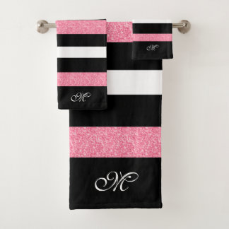 Black & White Stripes Pattern Pink Stripe Accent