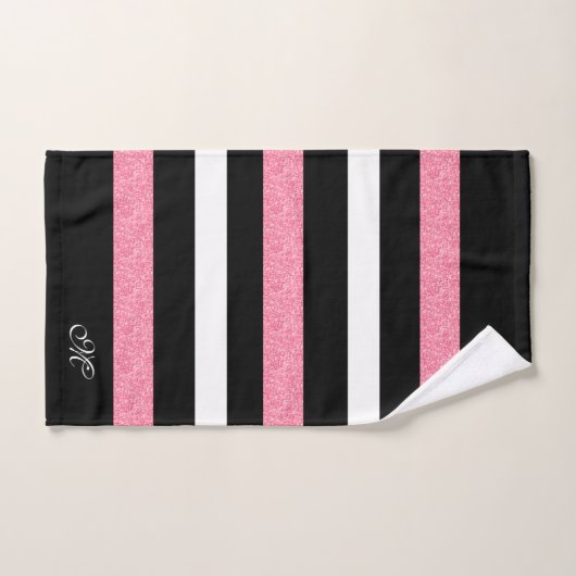 Black & White Stripes Pattern Pink Stripe Accent Bad Handdoek (Handdoek)