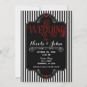 Black White Stripes Red gothic Bat Wedding Kaart (Voorkant)