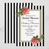 Black White Stripes Rose Roses Vintages Invitation (Devant / Derrière)