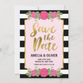 Black White Stripes Rozen Wedding Save the Date (Voorkant)