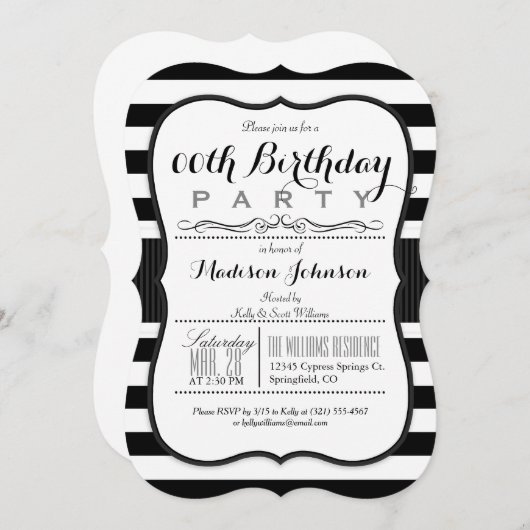 Black & White Stripes verjaardagsfeestje Kaart (Voorkant / Achterkant)