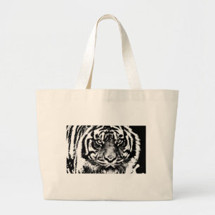 Black White Sumatran Borneo Tiger Eye Artwork Grote Tote Bag