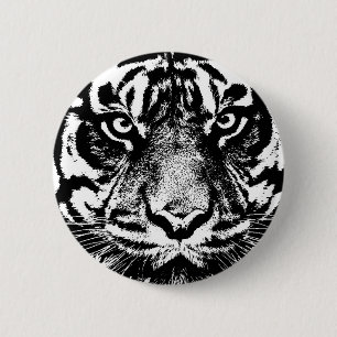 Black White Sumatran Borneo Tiger Eye Artwork Ronde Button 5,7 Cm