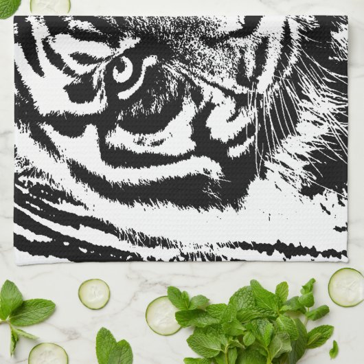 Black White Sumatran Borneo Tiger Eye Artwork Theedoek (Gevouwen)