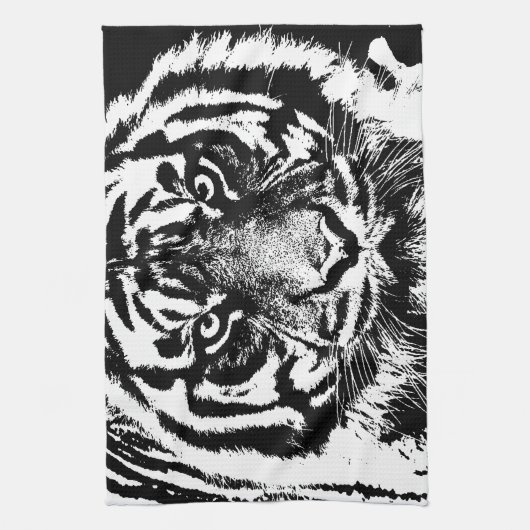 Black White Sumatran Borneo Tiger Eye Artwork Theedoek (Verticaal)