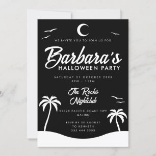 Black White Summer Night Beach Halloween Party Kaart