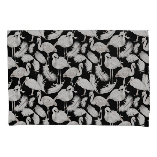 Black White Swan Feathers Pattern Elegant Kussensloop (Voorkant-Links)