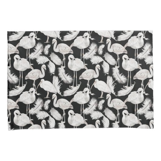 Black White Swan Feathers Pattern Elegant Kussensloop (Voorkant-Rechts)