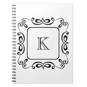 Black White Swirl Floure Initiaal Monogram Notitieboek