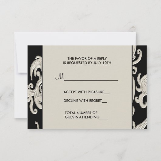 Black White Swirl Verjaardagsfeest SVP RSVP Kaartje (Achterkant)
